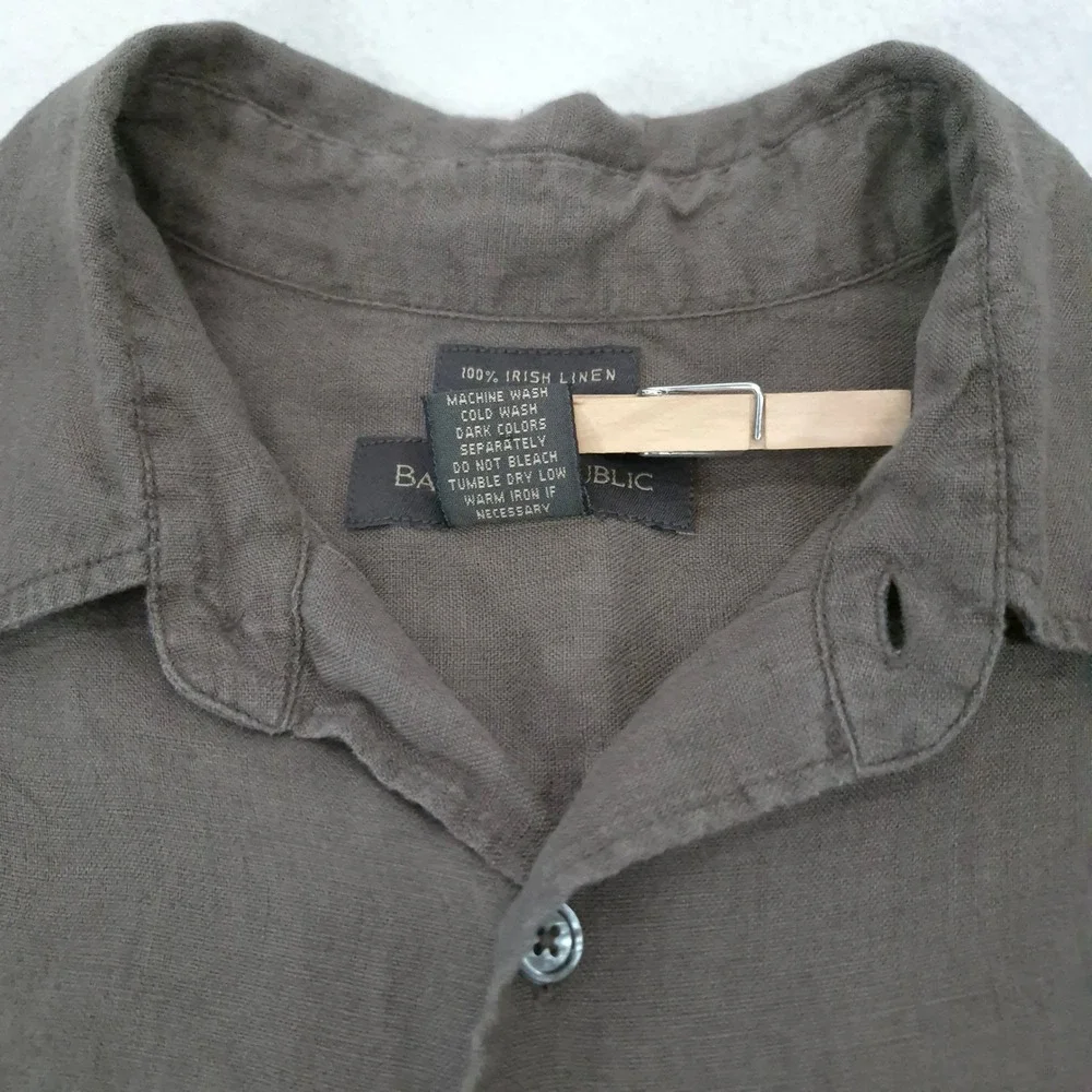 Banana Republic Shirt Irish Linen Brown Medium Mens Long Sleeve Coastal Safari M